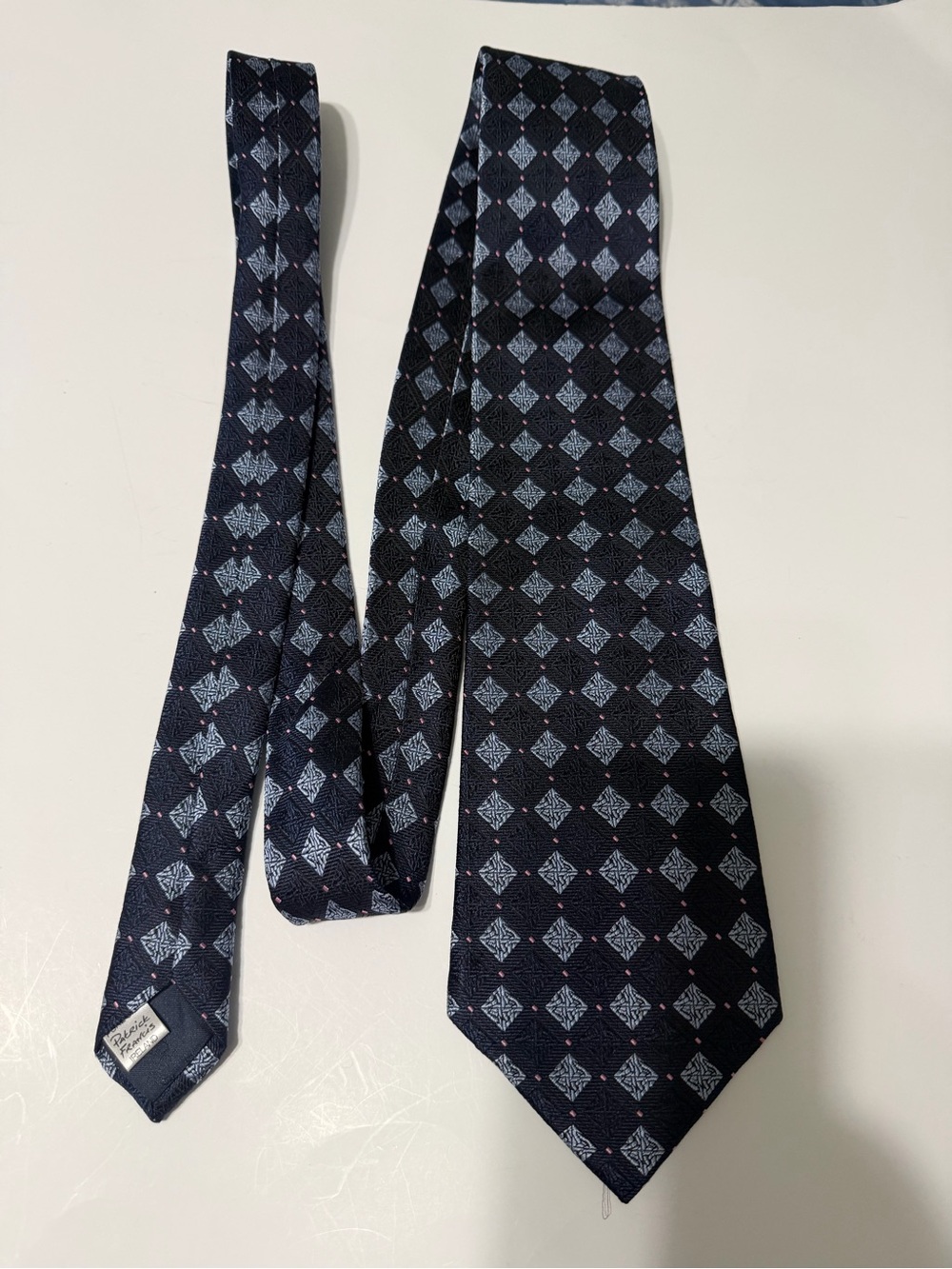 Patrick Francis Ireland 100% silk tie blue diamond pattern
